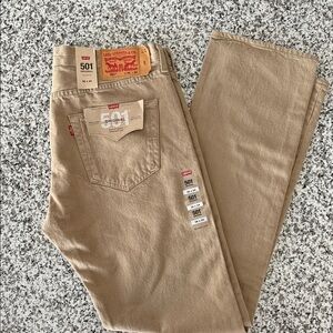 Levi's Mens 501 Jeans Original 5 Button Fly Classic Straight Leg Tan Denim 36x32